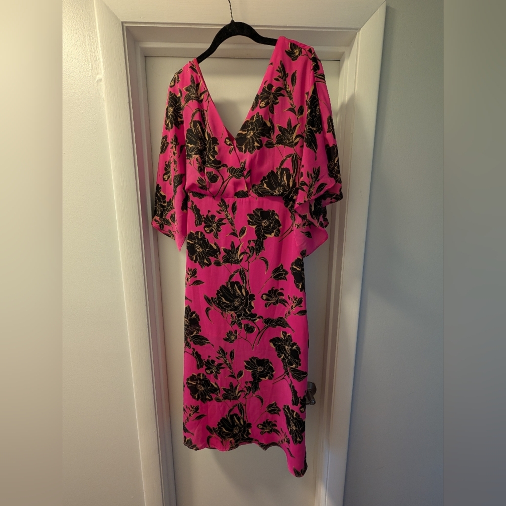 Dress Forum Vibrant Pink Dress with Black Floral Design
